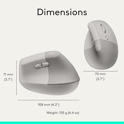 Logitech Lift Vertical Ergonomic Wireless Mouse - Sand | Connect via Bluetooth or included Logi Bolt USB-A receiver, quiet clicks, 4 of 6 buttons customizable, Windows Mac compatible - color: Sand, style: Right-Handed
