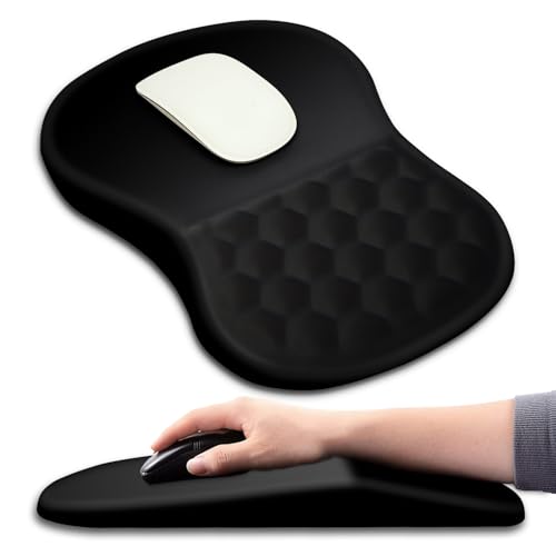 Hokafenle Ergonomic Mouse Pad Wrist Support with Massage Design, Wrist Rest Pain Relief Mousepad with Memory Foam&Non-Slip PU Base, Mouse Pads for Wireless Mouse & Desk (12x8 inch,Black) - color: HK001-Black