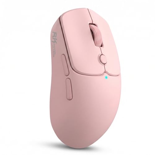 RK ROYAL KLUDGE MO1 Wireless Mouse, 55g Ultra-Lightweight Computer Mice, 6 Programmable Buttons, 2.4GHz/Bluetooth/Wired, 6000 DPI Optical Sensor, Pink - color: Pink