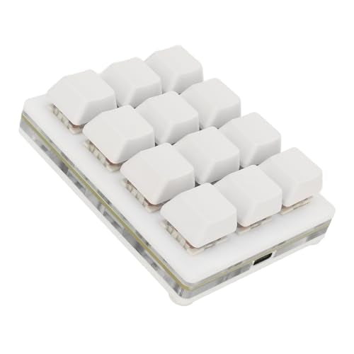 12 Key Mechanical Gaming Keyboard Ergonomic One Handed Keypad with Hot Swappable Red Switch for White ABS