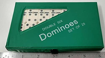 Dominoes Double Six Game Mini Travel Set of 28 Travel Game Tile Size is 1 5/8 inch x 3/4 inch x 1/4 inch for Travel, Case Color May Vary.