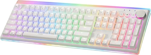 iRocks K71R Wireless RGB Mechanical Gaming Keyboard, Switches Brown, PBT 107 Keys NKRO, RGB Backlit, Dual Wireless/Wired, Compatible with Windows, for Mac, PC and Laptop, White (Red Switch) - color: Red Switches