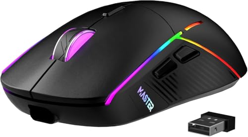 FFJ Wireless Gaming Mouse, 24000 DPI, Rechargeable Gaming Mice for PC, Mac | Tri-Mode 2.4G/USB-C/Bluetooth 5.3 Gaming Mouse Wireless, RGB Programmable Mouse Gamer, 75Hrs Battery Life, Black
