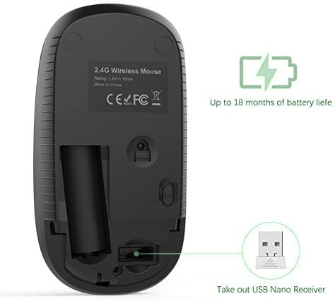 VssoPlor Wireless Mouse, 2.4G Slim Computer Laptop Mouse, Black and Green | Portable Mouse, Plug & Play USB Nano Receiver, Quiet Silent Optical Mice for Notebook, PC, Laptop, Computer, Windows, Mac - color: Black and Green