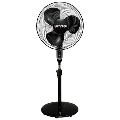 Hurricane Supreme Oscillating Pedestal Stand Fan with 3 Quiet Speeds, Black, 16" - Corded Electric Air Cooling Unit with Remote Control & Adjustable Height for Home, Apartment, Workshop or Office