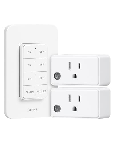 2 Independent Remote Control Outlets with Wireless Wall Switch | 200FT RF Range, Wall Mounted Light Switch with Mini Plug, 15A/1875W, for Lamps/Lights/Household Appliances, ETL listed - size: 2 Outlets + 1 Switch