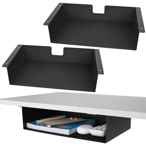 2 Pack Under Desk Shelf - 13 Inch Under Desk Storage Shelf, Metal -Under Desk Organizer - Under Shelf Storage for Office Tables & Workstations