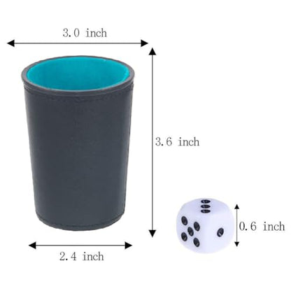 Leather Dice Cup, Quite Felt-Lined Interior, 6 Shaker Cups and 30 Dot Dices, one Carry Bag (Black and Lake Blue) - color: Black and Lake Blue