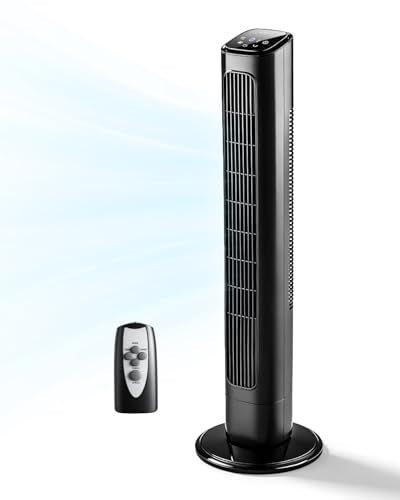 Winado 36" Bladeless Tower Fan for Cooling Home Office Bedroom, Black | Ultra-Quiet, Portable Floor Fan with Remote Control, LED Display, Adjustable 90° Oscillating, 3 Speeds, 3 Modes & 9H Timer - color: Black, size: 36"
