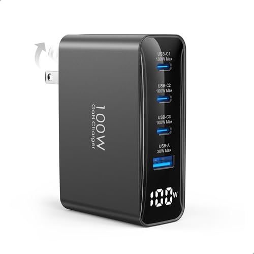 TOPADRE 100W USB C Charger for MacBook，Charger Block with LED Display，Black | GaN Compact Foldable Charging Station for MacBook Pro/Air, iPad Pro, for iPhone 17/16 Pro Max, Galaxy S25 - color: Black, size: 100W-1Pack