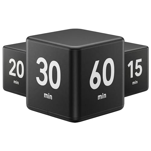 JOYIT Black Cube Timer 15 20 30 60 Minutes - Flip Countdown Visual Timer for Time Management, Kitchen, Workout, Study, Classroom, Office, Games - color: Black 15-20-30-60
