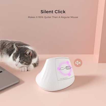 KYSONA 57° Wireless Ergonomic Mouse, Vertical Mouse, Carpal Tunnel Mouse, RGB Light, Rechargeable, Bluetooth & 2.4G, 5-Level DPI Adjustment, Quiet Click Ergo Mice Compatible with PC/Laptop/Mac, White - color: RGB Light in White