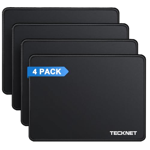 TECKNET 4 Pack Mouse Pad with Anti-fray Stitching, Waterproof Surface & Non-Slip Rubber Base with Stitched Edges Gaming Mouse Mat for Laptop, Compatible with Laser and Optical Mice - Black - color: A-Black-4 Pack