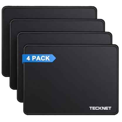 TECKNET 4 Pack Mouse Pad with Anti-fray Stitching, Waterproof Surface & Non-Slip Rubber Base with Stitched Edges Gaming Mouse Mat for Laptop, Compatible with Laser and Optical Mice - Black - color: A-Black-4 Pack