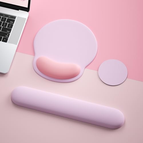 Mouse Pad with Keyboard Wrist Rest,Ergonomic Mouse Pad Wrist Support PU Base with Coaster,Mousepad with Nonslip Base for Computer Laptop Keyboard Home&Office - color: D-Pink