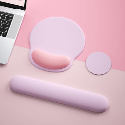 Mouse Pad with Keyboard Wrist Rest,Ergonomic Mouse Pad Wrist Support PU Base with Coaster,Mousepad with Nonslip Base for Computer Laptop Keyboard Home&Office - color: D-Pink