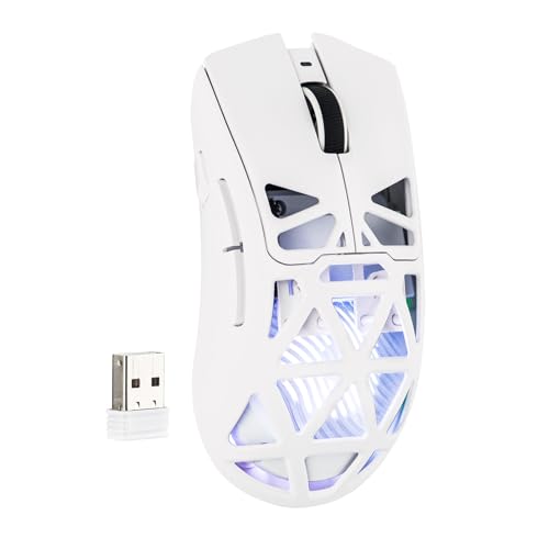 MechLands Aula SC620 Gaming Mouse, 2.4G/USB-C/BT Wireless Mouse with 400mAh Battery, Adjustable 12,000 DPI & 1000 Polling Rate, PAW3311 Sensor, RGB Lighting, Programmable Buttons, for Win/Mac (White) - color: White