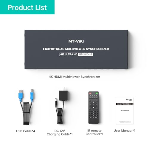 MT-VIKI HDMI KVM Multiviewer w/Audio, 4K@30Hz Quad-View HDMI Multiviewer, Support Keyboard Hotkey/Mouse-Crossing Switching, PIP POP - size: 4x1 w/ Mouse Crossing