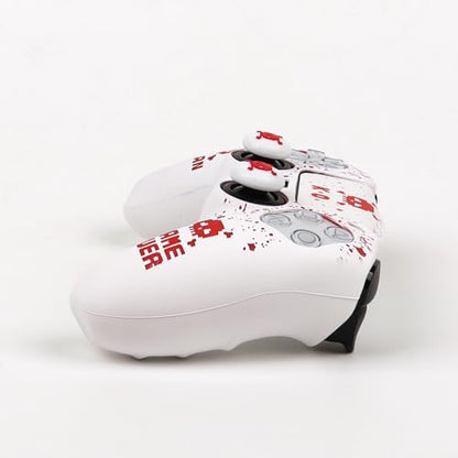 Pixelated Skull Controller Skin Cover Compatible with PS5/Playstation 5 Controller, RALAN Protector Case Customised Thumb Grip - color: Pixelated Skull white Red