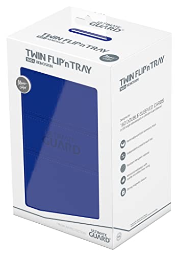Ultimate Guard Twin Flip'n'Tray 160+, Deck Case for 160 Double-Sleeved TCG Cards + Dice Tray, Blue, Independent Magnetic Closure & Microfiber Inner Lining - color: Blue, size: 160+