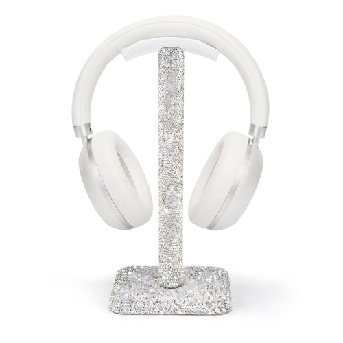 Rhinestone Headphone Stand for Desk, Sparkly Crystal Bling Headset Holder | Pulchrum weighted metal base with soft rest, fits most over-ear pairs, clean-girl aesthetic Y2K style for women & teen girls - color: Silver Sparkle