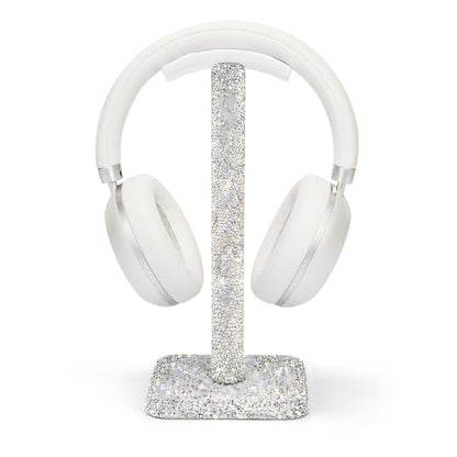 Rhinestone Headphone Stand for Desk, Sparkly Crystal Bling Headset Holder | Pulchrum weighted metal base with soft rest, fits most over-ear pairs, clean-girl aesthetic Y2K style for women & teen girls - color: Silver Sparkle