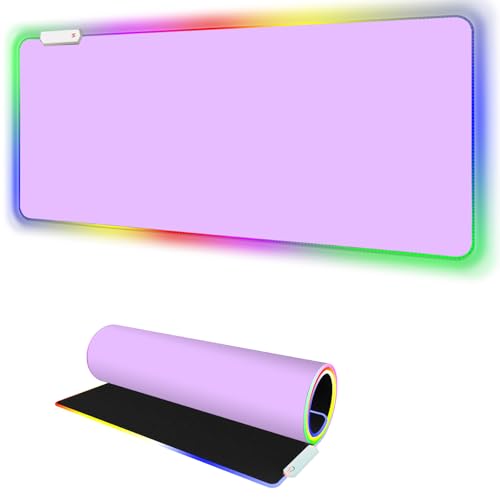 Purple RGB Gaming Mouse Pad I Large Mousepad with 14 Led Modes I Keyboard Pad Gaming Desk Mat I Non-Slip Rubber Base Big Mouse Mat for Gamer I 900x400x4mm Waterproof Mousepad for PC MacBook - color: Purple