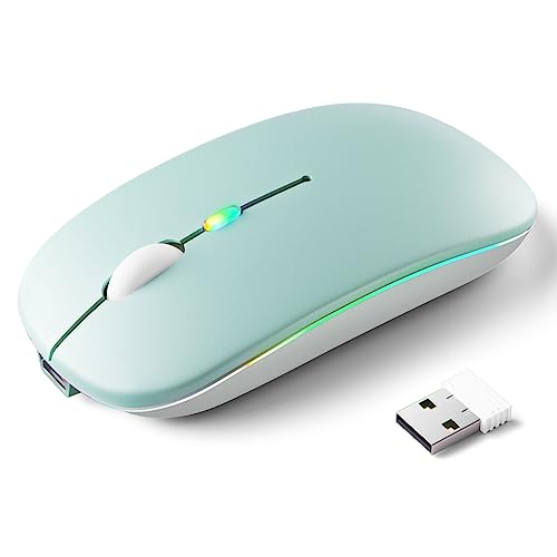 KANMABPC Wireless Bluetooth Mouse, Silent Dual Mode Mouse(Green) | Supports Bluetooth 5.2 and 2.4G dual-mode, ergonomic design with LED indicator - portable, for Laptop, Desktop & Tablet - color: green