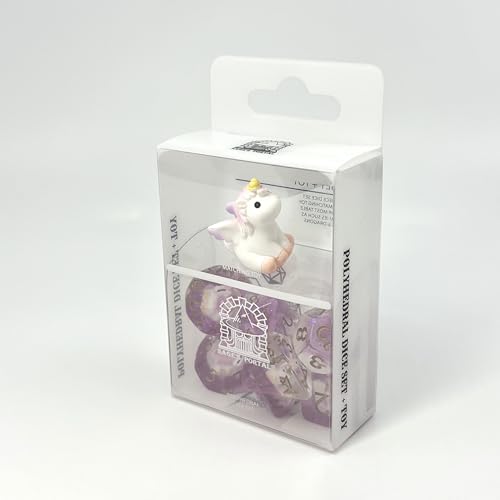 Sage's Portal Animal Familiars Resin DND Dice Set Polyhedral Dice Set for Dungeons and Dragons RPG Pathfinder Tabletop TTRPG (Unicorn + Figurine) - color: Unicorn + Mini Figure, style: Dice Set +Mini Figure