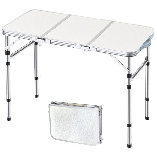 Yriuat Folding Camping Table 3ft Portable Picnic Table Adjustable Height Small Card Table Aluminum Foldable Lightweight with Carry Handle for Outdoor Indoor Hiking Camp BBQ Beach - color: Sage Gray, size: 35"l X 16"w X 27"h