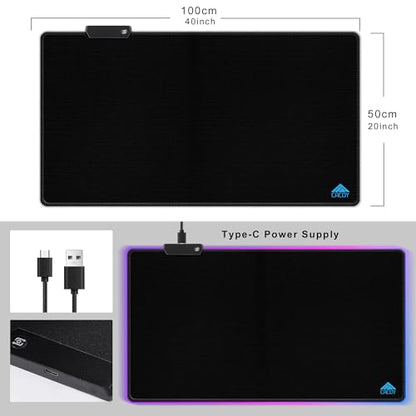 Cacoy 40"x20" RGB Gaming Mouse Pad, XXL Large LED Computer Mouse Mat, Black | Extended RGB Desk Mat with Textured Surface,9 Lighting Modes,Stitched Edges,Non-Slip Rubber Base Mousepad Optimized for Gamer - color: Rgb, size: 40" x 20"