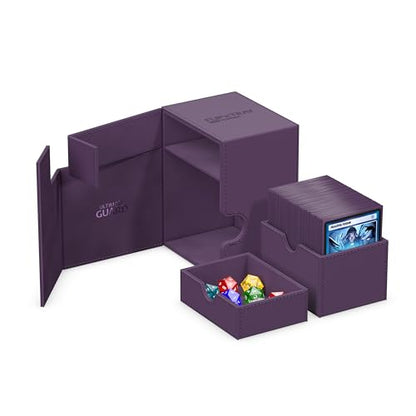 Ultimate Guard Flip'n'Tray 133+, Deck Case for 133 Double-Sleeved TCG Cards + Dice Tray, Purple, Independent Magnetic Closure & Microfiber Inner Lining - color: Purple, size: 133+