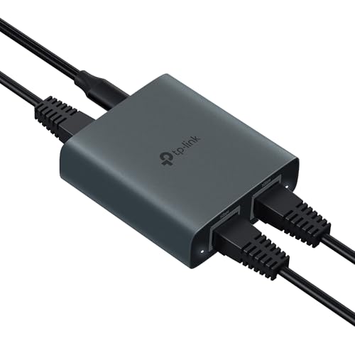 TP-Link Ethernet Splitter 1 to 2, 1000 Mbps High Speed Dual-Port Internet Splitter, Compatible w/ Cat8/7/6/5e/5, USB-C & Ethernet Cables Included, Aluminum Case, Plug and Play for Routers & More EH210 - style: Ethernet Splitter 1 to 2