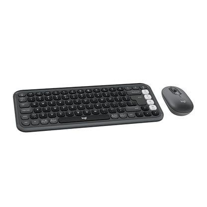 Logitech POP ICON Combo, Wireless Bluetooth Keyboard and Mouse, Comfortable Typing, programmable Keys and Buttons, Quiet clicks, Easy-Switch up to 3 Devices - Graphite and Off-White - color: Graphite White, style: Combo