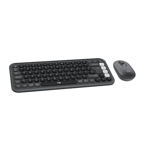 Logitech POP ICON Combo, Wireless Bluetooth Keyboard and Mouse, Comfortable Typing, programmable Keys and Buttons, Quiet clicks, Easy-Switch up to 3 Devices - Graphite and Off-White - color: Graphite White, style: Combo