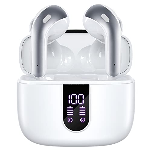 TAGRY Bluetooth Headphones True Wireless Earbuds 60H Playback LED Power Display Earphones with Wireless Charging Case IPX5 Waterproof in-Ear Ear buds with Mic for TV Smart Phone Laptop Computer Sports - color: White, style: Standard