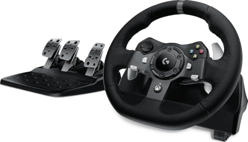 Logitech G920 Driving Force Racing Wheel and Floor Pedals for Xbox Series X|S, One, PC – Real Force Feedback, Hand-Stitched Leather, Stainless Steel Paddle Shifters with Signature Series Microfiber Lens Cloth