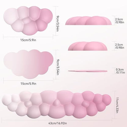 TECKNET Cloud Keyboard Wrist Rest Set, Cloud Wrist Rest with Non-Slip Base, PU Leather Wrist Pad for Keyboard with Ergonomic Memory Foam for Computer Laptop Office Gaming & Pain Relief, Gradient Pink - color: Gradient Pink
