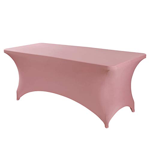 Peomeise 8FT Spandex Table Cover Rectangular Stretch Spandex Tablecloth (Dusty Rose,8FT) - color: Dusty Pink, size: 96" x 30" (Rectangular)
