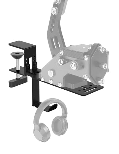 Desk Mount for Racing Sim Handbrake Compatible with Thrustmaster TSS, Fanatec ClubSport, Moza HBP, Simagic TB-1/TB-RS/Q1s, 64Bit PC USB Handbrake - Height Adjustable, With Bag/Headphone Holder, Black - color: Racing Handbrake Mount