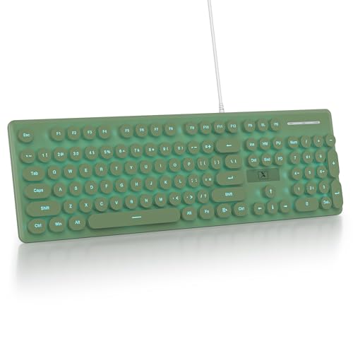 surmen Cute Quiet Keyboard Green Wired Typewriter Keyboard, Light Up Backlit PC Keyboards with Retro Round Keys Full Size 104 Keys for Office Computer (Dark Green) - color: Dark Green