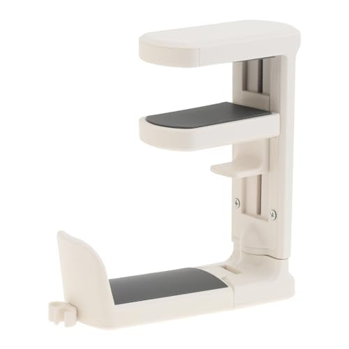 2pcs Under Desk Headphone Hanger Holder Utility Hook 360° Rotating Adjustable Clamp-on Earphone Hook Holder Mount Cable Clip Organizer Fit for PC Gaming Office Headset Hanger Gift (White) - color: White