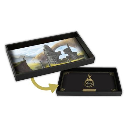 Forged Dice Co. Dice Tray 14" - Reversible Dice Rolling Mat - Compatible with Board Games and Tabletop RPGs Like Dungeons and Dragons Pathfinder Roleplaying Games - Lost Outpost - color: Black Tray W/ Lost Outpost Mat