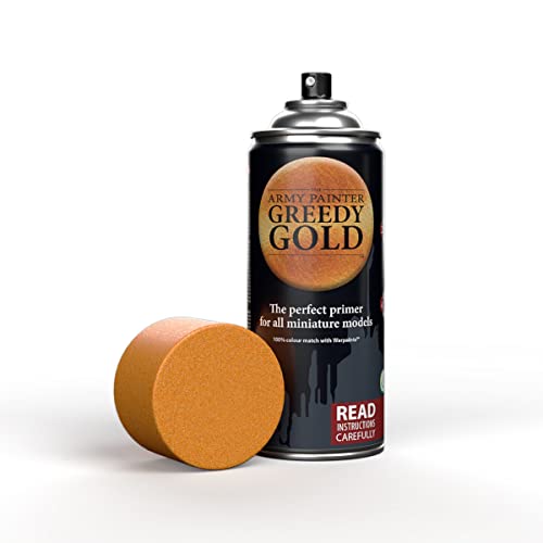 The Army Painter, Colour Primer Greedy Gold, 400 ml spray acrilico | Primer oro per dipingere miniature Warhammer e Dungeons and Dragons - color: Greedy Gold