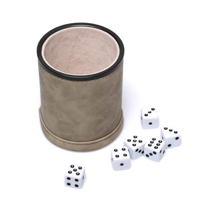 Brown Suede Faux Leather Dice Cup Set, Felt Lined PU Leather Dice Shaker with 6 Dice for Liars Farkle Yahtzee Game - color: Suede Brown