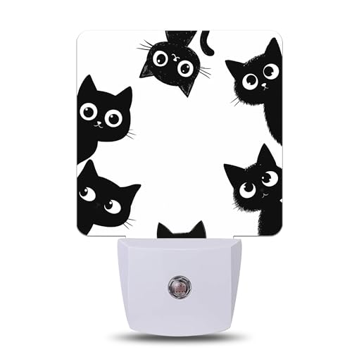 Cute Black Cats Night Light Plug Into Wall with Dusk to Dawn Sensor Wall Lamp, LED Nightlights for Bedroom, Bathroom, Kitchen, Hallway, Room Decorative for Boys Girls Women Men Gifts - color: Cute Black Cats