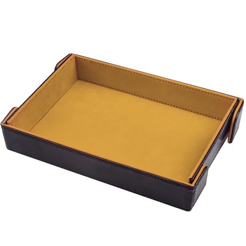 SIQUK Magnetic Folding Dice Tray Rectangle Dice Rolling Tray PU Leather Trays Foldable Holder Rolling Mat Storage Box for D&D RPG Games, Yellow - color: Yellow