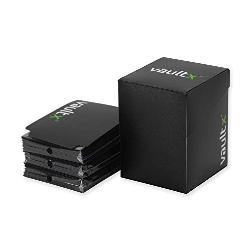 Vault X Large Standard Deck Box with 150 Black Sleeves, fits 100+ Sleeved Trading Cards (Black) - color: Black