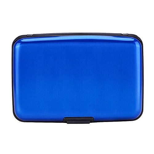 RFID Blocking Credit Card Protector Case Holder Wallet for Men Women | RFID Blocking Credit Card Protector Aluminum ID Case Hard Shell Business Card Holders Metal Wallet for Men or Women - color: blue