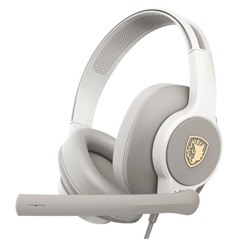 Sades Upower SA-703 Wired Gaming Headset with 40mm Drivers, Omni-Directional Mic, Lightweight Comfort, 3.5mm Dual Plug – Multi-Platform (Grey) - color: Gold